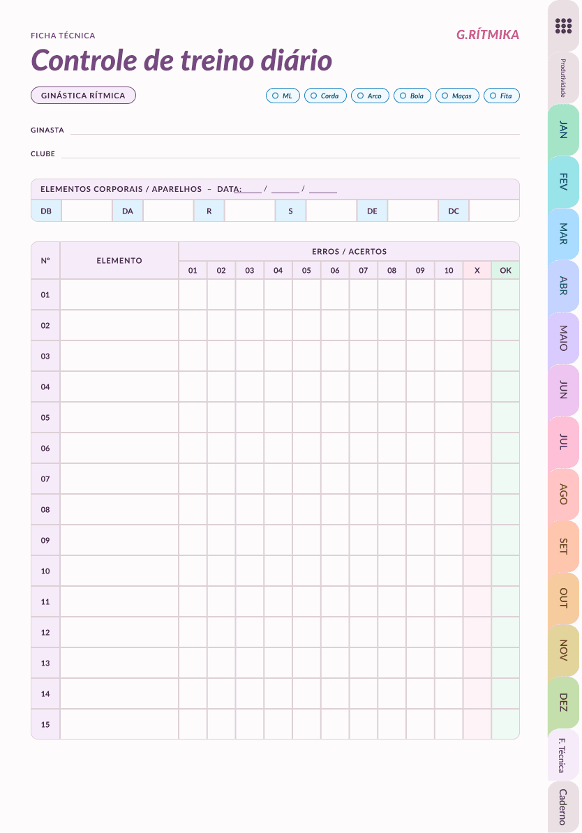 Ficha Controle de treino